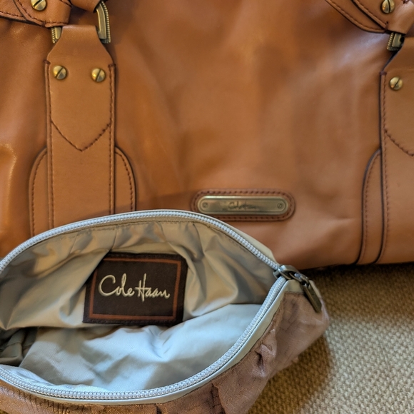 cole Haan Brown Leather Handbag with Scarf Accent - Picture 15 of 16